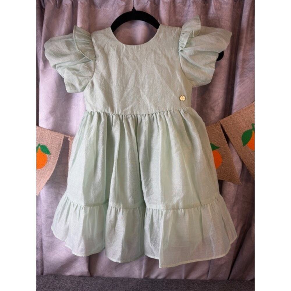 Laura Ashley Girls Light Green Bow Back Dress Tulle Lined Size 4 Years